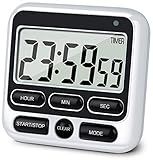 KTKUDY Digital Kitchen Timer with Mute/Loud Alarm Switch ON/Off Switch, 24 Hour Clock & Alarm, Memory Function Count Up & Count Down for Kids Teachers Cooking, Large LCD Display, Strong Magnet (Black)