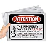 SmartSign (Pack of 5) 9 x 12 inch “Attention - The Property Owner Is Armed” No Trespassing Sign, Screen Printed, 10 mil Polystyrene Plastic, Red/Black on White, Made in USA