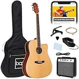 Best Choice Products Beginner Acoustic Electric Guitar Starter Set w/ 41in, All Wood Cutaway Design, Gig Bag, Strap, Picks - Natural
