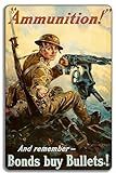 1918 WWI Ammunition! Machine Gun Soldier Vintage War Loan 8x12in Metal Tin Sign – WWI Military Wall Art Decor