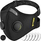 FIGHTECH Dust Mask – Reusable Face Mask with Carbon Filters & Air Valves for Woodworking, Construction & Moving (Black Single, X Large)