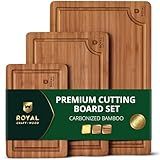 ROYAL CRAFT WOOD Wooden Cutting Boards for Kitchen Meal Prep & Serving - Non Toxic Bamboo Wood Cutting Board Set with Deep Juice Groove Side Handles - Charcuterie & Chopping Butcher Block for Meat