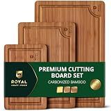 ROYAL CRAFT WOOD Wooden Cutting Boards for Kitchen Appliances - Non Toxic Bamboo Wood Cutting Board Set with Deep Juice Groove, Side Handles, Charcuterie & Butcher Block for Meat, Meal Prep & Serving