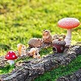 Delighture Fairy Garden Accessories, 7 Pieces Squirrel & Hedgehog Resin Figures with Acorn & Mushroom, Handmade Miniature Decor, Garden Miniatures and Home Decorations, Perfect DIY Gift for Kids