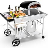 Pizza Oven Table Grill Cart with Pizza Topping Station Movable Food and Prep Workcart Outdoor Grill Table Stand for Ninja Woodfire Blackstone Griddle Cuisinart etc Grill