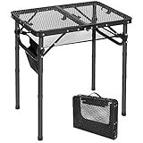 REDCAMP Small Folding Grill Table for Outside, 3 Heights Adjustable Lightweight Portable Metal Aluminum Outdoor Grill Table for Camping Picnic Cooking BBQ, Black 24x16 inches