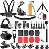 36 in 1 Accessories Kit for Action Camera, Chest & Head Strap Mount, 360° Rotating Wrist Strap Mount, Backpack Clip, Suction Cup Mount, Floating Handle Grip and Various Adjustable Camera Accessories