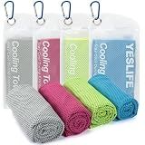 YESLIFE 4 Pack Cooling Towels (40"x12"), Gym Sweat Towels, Cooling Neck Wraps, Soft Breathable Microfiber Towels for Yoga, Running, Sport, Workout, Camping & More (Multicolor)