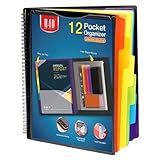 H4D 12 Pocket Poly Project Organizer, Spiral Multi Pocket Folder Organizer, Multi-Subject Folder Notebook, Letter Size
