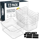 12 PACK Multi-Use Clear Storage Bins, Pantry Kitchen Cabinet Organizer Bins