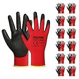 Safety Work Gloves PU Coated-12 Pairs,Red Seamless Knit Glove with Polyurethane Coated Smooth Grip on Palm & Fingers, for Men and Women, Ideal for General Duty Work (Large)