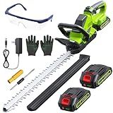 20'' Hedge Trimmer Cordless with Battery, 3000RPM Electric Handheld Bush Clipper with 2pcs 2000mAh Rechargeable Batteries, 180° Rotatable Head, 2/3'' Blade Gap Green