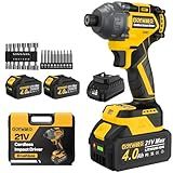 GoYwato Cordless Impact Driver 2655In-lbs(300N·m) - 21V 1/4" Hex Chuck Brushless Hand Impact Driver With & 2 x 4.0Ah Battery & Charger & 14 x Sockets Set & 10 x Screwdriver Bit for Home Projects & DIY