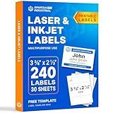 2 1/3" X 3 3/8" Matte White Printable Labels for Inkjet and Laser Printers - 30 Sheets, 240 Custom Stickers, Name Tags, Hello My Name is Stickers, Shipping Labels - Spartan Industrial Template R013