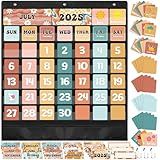 Pasimy Classroom Calendar Pocket Chart Retro Groovy Bulletin Board Set Boho Daisy Seasons Festival Weather Calendar Set for Classroom Decoration Back to School Supplies(Classic)