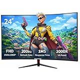 Great voell 24 Inch Curved Gaming Monitor 200Hz, FHD 1080P VA Computer Display with 3000R Curvature, 1ms Response Time, 98% sRGB, FreeSync, Eye Care VESA，[Dorm Friendly & Space-Saving Design]