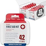 DecorRack 500 Piece First Aid Kit, 12 Individual Boxes of 42 Items Each, First Aid Kit for Car, Home, School, Office, Minor Cuts, Scrapes, Travel, Sports, Field Trips or Camping (500pcs, 12 Pack)