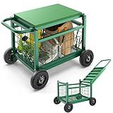 FLINTER Rolling Garden Work Seat with Wheels, Upgraded Heavy Duty Gardenning Cart with Seat - Garden Rolling Stools with Wheels for Seniors, Lawn, Patio & Backyard Gardening, Green