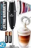 Zulay Kitchen Powerful Milk Frother Wand With Duracell Batteries - Ultra Fast Handheld Drink Mixer - Electric Whisk Foam Maker for Coffee, Lattes, Cappuccino & Matcha - Z1 Motor - Black
