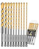 Faqeegi 10PCS 6-Inch YG10X Carbide Concrete Masonry Drill Bits, Shockproof Hex Shank - Deep Drilling for Glass/Brick/Cement/Tile, 5/32"-1/2", High-Speed Heavy-Duty