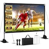 120inch Projector Screen with Stand: Portable Projector Screen Outdoor Indoor Front/Rear16:9 4K HD with Carry Bag Sandbag- Movie Screen for Backyard Moive Night, Camping, Theater