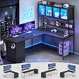 SEDETA L Shaped Gaming Corner Desk with Drawers, Hutch and Storage Shelves