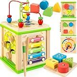 WOODMAM Wooden 7-in-1 Activity Cube| Montessori Toys for 1 Year Old Toddlers| Baby Educational Developmental Toys |One Year Old Boys Girls First Birthday Gifts |Bonus Sorting & Stacking Board