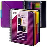 Performore 24 Pocket Spiral Project Organizer with 12 Dividers, Fits 8.5" X 11" Letter Size Papers Folder with Dividers, Front and Back Customizable Covers, Erasable Write On Tabs for Documents Files