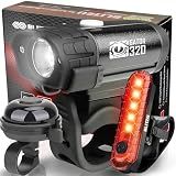 Bike Lights for Night Riding with Bell, Super Bright Bicycle Reflectors, USB Rechargeable Bike Lights Front and Back, Water-Resistant, 4+5 Modes Headlight Taillight Set for Safety, Men, Women & Kids