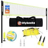 32FT Outdoor Portable Volleyball Net Set with 4 Adjustable Height Poles