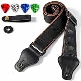 WOGOD Guitar Strap - Acoustic Electric Guitar Straps,Bass Guitar Strap with 3 Guitar Picks Holder Ends