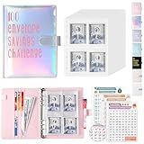 ONEDONE 100 Envelopes Money Saving Challenge Binder A5 Savings Challenges Book with Cash Envelopes and Erasable Marker for Cash Saving Money Saving Binder to Save $5,050, 10,000, 500 Silver