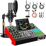 Podcast Microphone Bundle with Live Sound Board Audio Mixer, Podcast Equipment Bundle with 3.5mm Condenser Microphone(P15) for Pc/Phone Live Streaming Singing Gaming, Voice Changer, Denoise