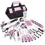 FASTPRO Pink Tool Set, 220-Piece Lady's Home Repairing Tool Kit with 12-Inch Wide Mouth Open Storage Tool Bag
