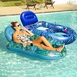 FindUWill Pool Floats Chairs Adult - 2 Pack 65'' x 42'' Large Pool Float Chairs, Inflatable Pool Lounger with Cup Phone Holder, Backrest, Tanning Pool Lounge (Blue&Green)