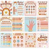 Faccito 12 Pcs Retro Calming Corner Posters for Classroom, Groovy Feelings Chart Mental Health Posters Emotions Mental Health Calm Down Corner Supplies for Kids Elementary Home School Wall Decor