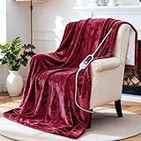 Heated Blanket Electric Throw, 50" x 60" Heating Blanket with 5 Levels & 10 Hours Auto Off, Extremely Soft Flannel Warm Blanket Gifts Over-Heat Protection, ETL Certified Machine Washable