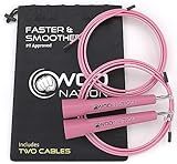 WOD Nation Speed Jump Rope Exercise Equipment - Pink, Alloy Steel, Adjustable Length - Fitness & Cardio Workout Equipment for Home Gym - MMA Training, Boxing & Skipping for Kids & Adults