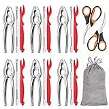 Hiware 20-piece Seafood Tools Set includes 6 Crab Crackers, 6 Lobster Shellers, 6 Crab Leg Forks/Picks and 2 Seafood Scissors & Storage Bag - Nut Cracker Set