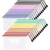 Sooez 24 Pack Mesh Zipper Pouch Bags with Label Pocket, A6 (9.1×4.7 in) Small Pencil Case Pouch for Organizing, Clear Plastic Pencil Pouches Bulk for School Supplies Storage, Money Envelopes for Cash