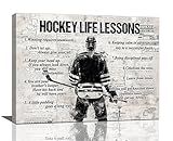 Vintage Hockey Sports Wall Art Hockey Life Lessons Wall Decor Hockey Sign Retro Poster Boy Men Room Motivational Decorations Canvas Print Painting Artwork for Bedroom Bathroom Living Room 16"x12"