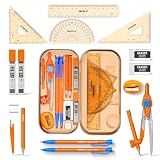Nicpro 17 PCS Compass Geometry Set for Students, Drafting Tools Math Protractor Compass with Rulers, Mechanical Pencil, Square Set, Box of Protractors Kit for Class Supplies, Back to School Supplies