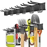 PIYILO Garage Tool Organizer Wall Mount with 48 inches Rails and 6 Double-layer Hooks, Garden Tool Rack Heavy Duty, Garage Hanging Storage Rack For Yard Tools, Shovel, Shed