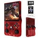 R36MAX Retro Handheld Game Console, 4.0 Inch IPS Screen, 64GB Memory, Portable Arcade Video Gaming Console Gift for Adults, Maple Leaf red