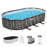 Bestway Power Steel 20' x 12' x 48" Oval Metal Frame Above Ground Outdoor Swimming Pool Set with 1500 GPH Filter Pump, Ladder, and Pool Cover