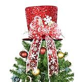 Christmas Tree Topper Hat, 2025 Red Candy Cane Bow Christmas Tree Top Toppers with 6.5ft Ribbon Light, Shiny Xmas Santa Tree Toppers Christmas Decorations for Holiday Decor