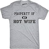 Mens Property of My Hot Wife Funny Wedding Father's Day Anniversary T Shirt Funny T Shirts Dad Joke Apparel for Men Cool Proposal Short Sleeve Novelty Tees Light Grey 3XL