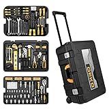 DEKOPRO 258 Piece Tool Kit with Rolling Tool Box Socket Wrench Hand Tool Set Mechanic Case Trolley Portable