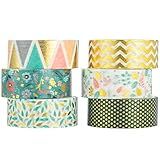 YUBBAEX Romantic Gold Washi Tape Set VSCO Foil Masking Tape Decorative for Arts, DIY Crafts, Journal Supplies, Planners, Scrapbook, Card/Gift Wrapping -15mm- (Paris Memories 6 Rolls)