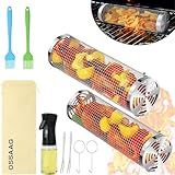 10-Piece BBQ Set: 2 Rolling Grill Baskets for Effortless Flipping, 304 Stainless Steel for Easy Clean, Sausage & Vegetables, Oil Bottle, Forks, Brushes, Outdoor Camping Grilling Accessories, Gifts for Men Dad Husband